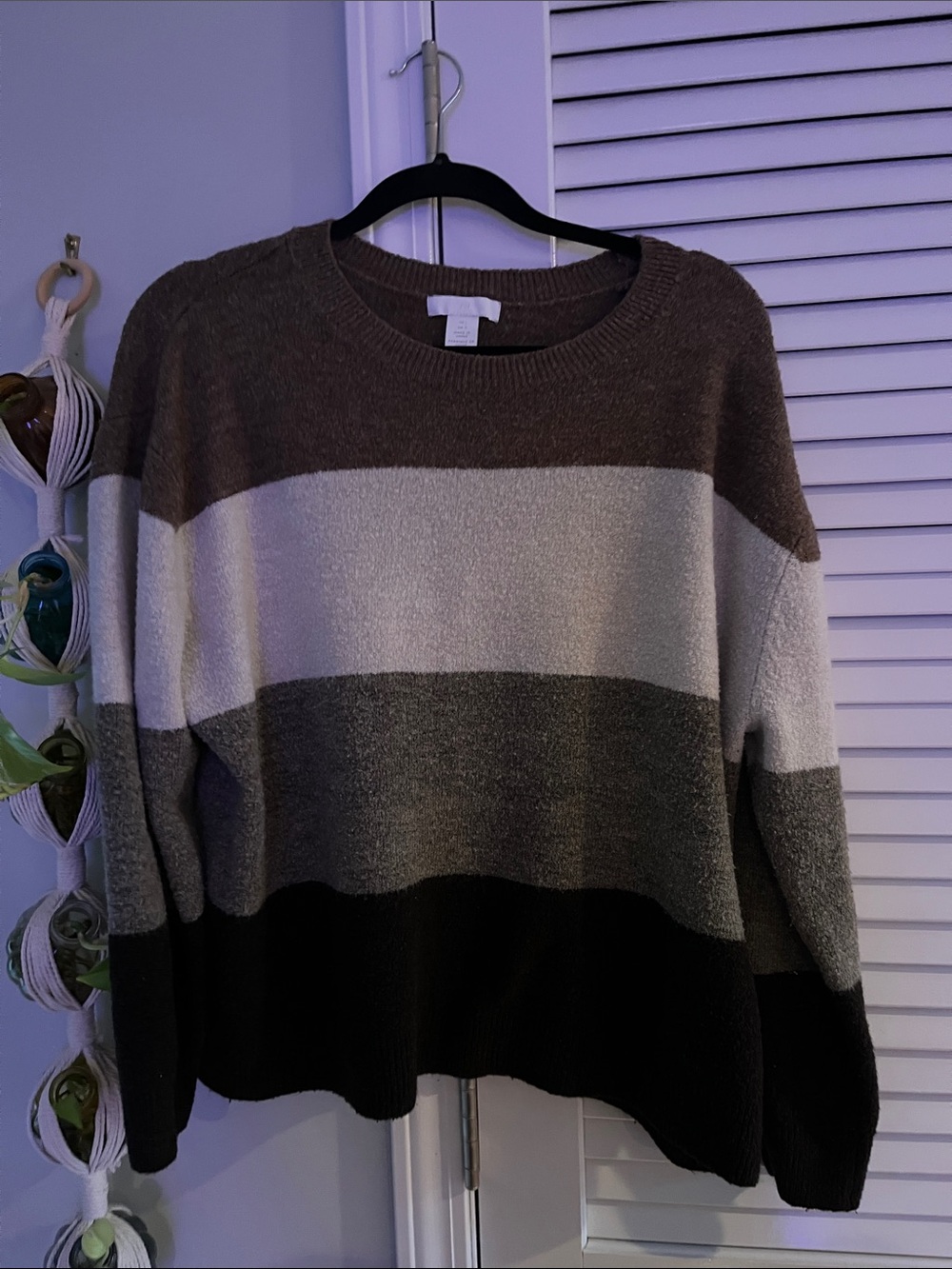 H&M Striped Crewneck Sweater in Brown and cream